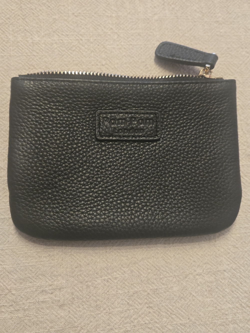 Black Pebbled Leather Zip Coin Pouch by Rom Rom